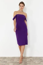 Trendyol Purple Carmen Collar Knitted Elegant Evening Dress