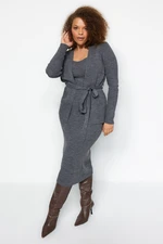 Trendyol Curve Anthracite 2-dílný úplet Cardigan-Dress