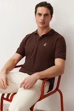 Trendyol Dark Brown Regular/Normal Cut 100% Cotton Embroidered Polo Neck T-shirt