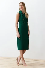 Trendyol Emerald Green Fitted Button Detailed Slit Midi Pencil Skirt Woven Dress