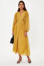 Trendyol Mustard Minimal Patterned Chiffon Lined Woven Dress