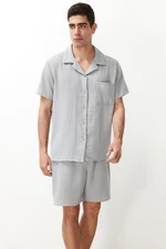 Trendyol Gray Regular Fit Shirt Collar Pajama Set with Woven Shorts