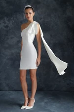 Trendyol Bridal White Pearl Detailed Bow Woven Short Wedding/Wedding Elegant Evening Dress