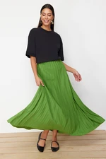 Trendyol Green Pleated Knitted Long Skirt