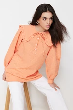 Trendyol Orange Baby Collar Gingham Patterned Woven Tunic