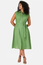 Trendyol Curve Mint Large Size Belted Waist Woven Shirt Dress