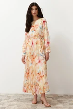 Trendyol Multi Color Floral Sash Detailed Lined Pleated Chiffon Woven Dress