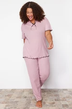 Trendyol Curve Pale Pink Bow Detailed Camisole Knitted Pajamas Set