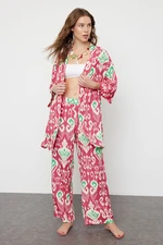 Trendyol Ethnic Patterned Belted Woven Kimono Trouser Set