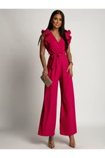 Pleated jumpsuit with ruffles, dark pink
