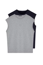 Trendyol Basic Navy Blue-Grey 2 Pack Oversize/Wide Cut Cotton Sleeveless T-Shirt/Athlete