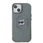 Zadní kryt Karl Lagerfeld IML Choupette Head Metal Frame MagSafe pro Apple iPhone 15, černá