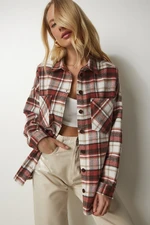 Happiness İstanbul Women's Tile Bone Patterned Oversize Cachet Lumberjack Shirt