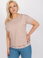 Beige cotton blouse of larger size with inscriptions