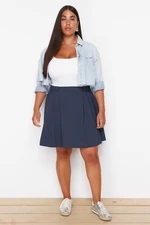Trendyol Curve Navy Blue Pleated Buckle Detailed Mini Woven Plus Size Skirt