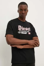 Bavlnené tričko Diesel T-ADJUST-K1 pánske, čierna farba, s nášivkou, A14789.0GRAI