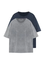 Trendyol Anthracite-Indigo Antique/Faded Effect 2 Pack Basic Tshirt