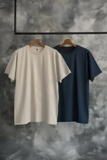 Trendyol Stone-Navy Blue Plus Size 2 Pack Regular/Regular Cut T-Shirt