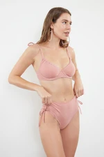 Trendyol Pink Balconette Tie-Up Silvery High Waist Hipster Bikini Set