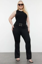 Trendyol Curve Black Belt Detailed Interlock Flare 100% Cotton Knitted Trousers