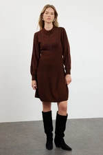 Trendyol Brown Mini Knitwear Lace Dress