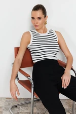 Trendyol Ecru Crop Striped Knitwear Blouse