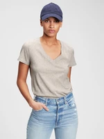 GAP Women's Grey T-Shirt 100% Organic Cotton Vintage V-neck T-Shirt