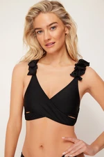 Trendyol Black Triangle Frilly Bikini Top