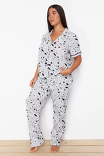 Trendyol Curve Gray Shirt Collar Knitted Pajama Set