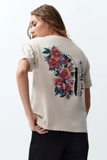 Trendyol Stone Back Printed Relaxed Short Sleeve Knitted T-Shirt