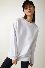 Happiness İstanbul Women's White Chardon Basic Sweatshirt