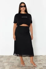 Trendyol Curve Black Lined Tulle Maxi Knitted Skirt