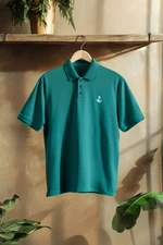 Trendyol Emerald Green Regular Cut 100% Cotton Embroidered Polo Neck T-shirt