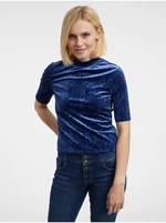 Orsay Women's Navy Blue Patterned Velvet Top - Women's