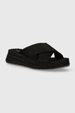 Pantofle Calvin Klein Jeans SPORTY WEDGE ROPE SANDAL MR dámské, černá barva, na klínku, YW0YW01364