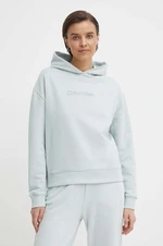 Bavlněná mikina Calvin Klein dámská, modrá barva, s kapucí, s potiskem, K20K205449