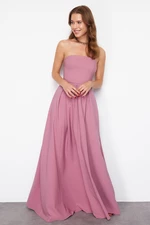 Trendyol Dusty Rose A-Cut Strapless Woven Long Evening Dress