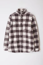 Trendyol Black Unisex Fit Welsoft Plush Winter Plaid Shirt Jacket