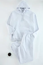 Trendyol Grey Melange Oversize/Wide Cut Elastic Leg Basic Fleece Inside Tracksuit