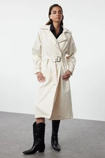 Trendyol White Belted Denim Trench Coat