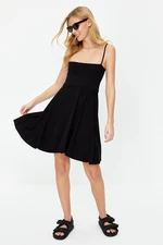 Trendyol Black Plain Mini Flounce Flexible Skater/Waist Open Mini Knit Dress