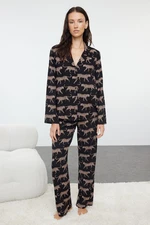 Trendyol Black Tiger Patterned Viscose Woven Pajama Set