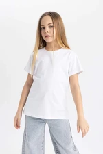 DEFACTO Girls' White Crew Neck Short Sleeve School T-Shirt