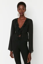 Trendyol Black Tied Unlined Chiffon Blouse