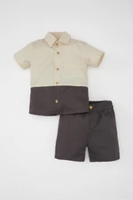 DEFACTO Baby Boy Poplin Short Sleeve Shirt and Shorts 2-Piece Set