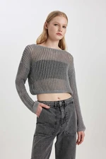 DEFACTO Relax Fit Boat Neck Crochet Sweater