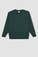 DEFACTO Boy Khaki Crew Neck Basic Plain Knitwear Sweater