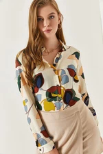 armonika Women's Cream Patterned Long Sleeve Shirt