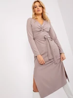 Dark beige cocktail dress with belt