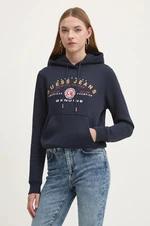 Mikina Guess Jeans dámska, tmavomodrá farba, s kapucňou, s potlačou, W4BQ20 KC811